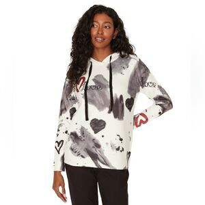 Le Grenier Long-sleeve hooded sweater with graffiti-style graphics. Medium